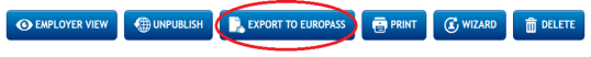 screen shot of the section of the EURES CV builder showing the Export to Europass button highlighted